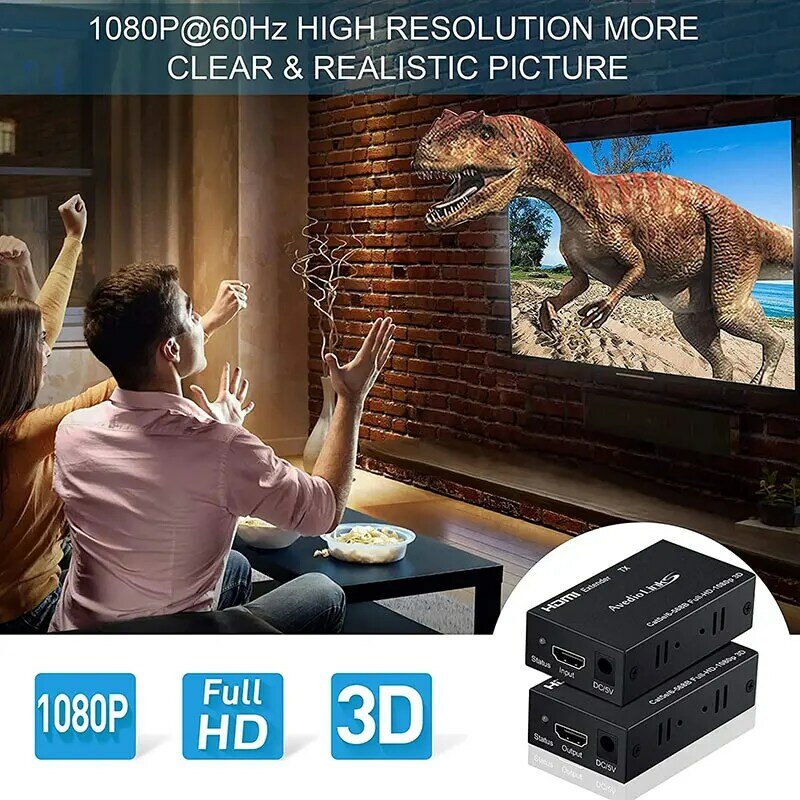 Ethernet RJ45 Extender Repeater 60M 1080P, konverter transmisi untuk PC Loptop Monitor TV HDMIcompatible Extender melalui Cat5e/6 kabel