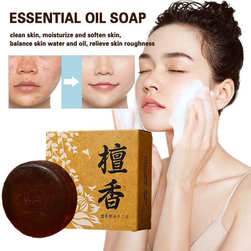 Jabón hecho a mano de sándalo, Aceite hidratante para eliminación de lavado de cara, Control de blanqueamiento facial, tratamiento para el cuidado del acné, 80/100g, K4E6