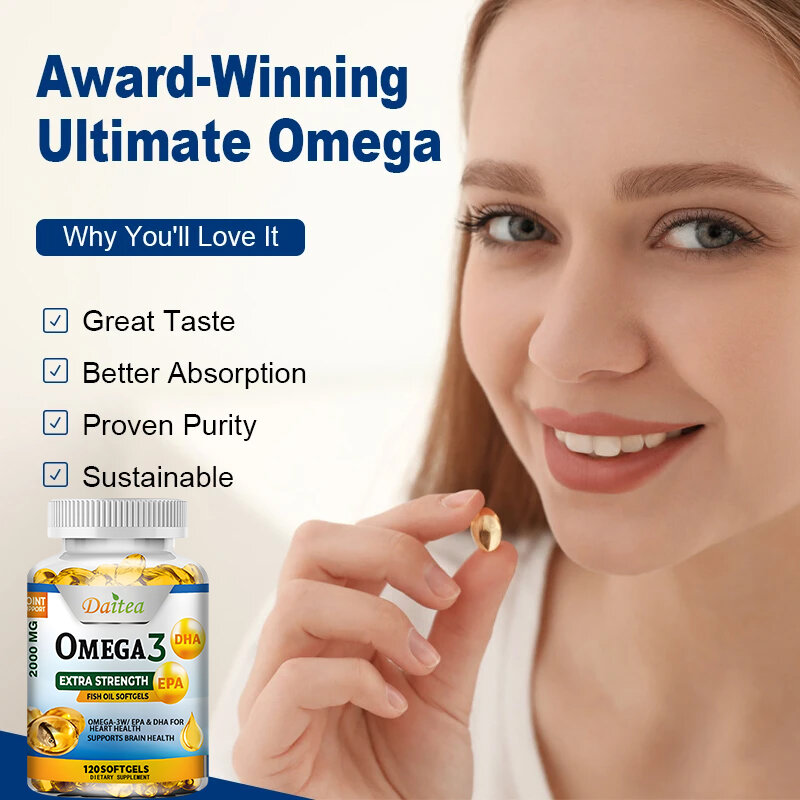 Cápsulas de aceite de pescado Omega 3, soporte para la salud del cerebro y del sistema nervioso, salud Cardiovascular y de la piel, antioxidante y antiinflamación