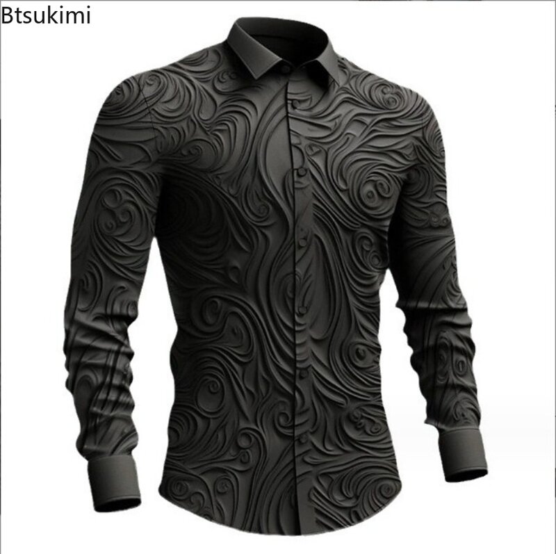 Винтажная роскошная мужская однотонная приталенная рубашка с длинным рукавом и 3D принтом, Готическая уличная рубашка, топы, мужские костюмы для косплея на Хэллоуин, 2024