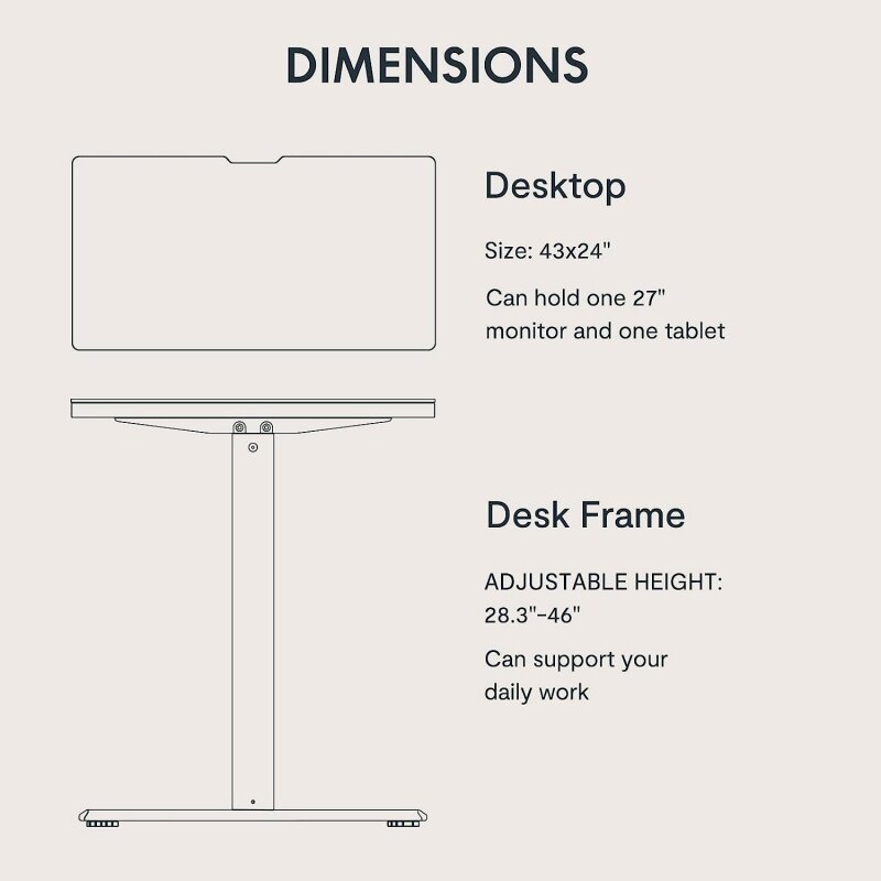 FLEXISPOT Standing Desk Adjustable Height with Whole Piece Desk Board 43 x 24 Inch Electric Stand Up Desk Home Office Computer W