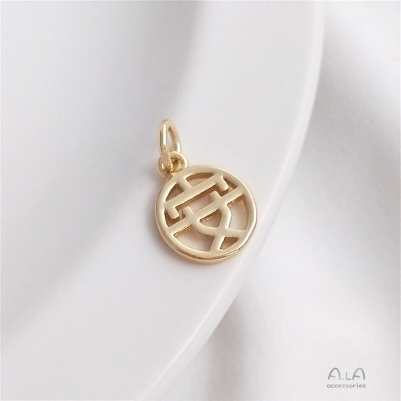 14K złota wypełnione Fu Zi okrągły wisiorek marki Fu ręcznie robiona bransoletka biżuteria wisiorek Le Xi Cai mały wisiorek K181