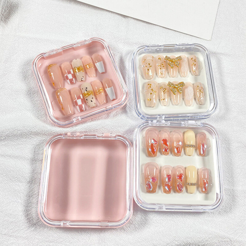 Caja de almacenamiento de uñas postizas, 10 piezas, caja de plástico transparente, con tapa cuadrada, embalaje pequeño para exhibición de Joyas, venta al por mayor