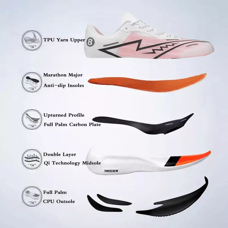 Men's Sports Shoes Full Palm Carbon Plate Running Shoes Men's and Women Marathon Racing Shock-absorbing Athletics Training Shoes