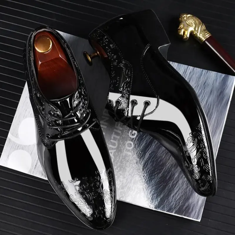 Casual Business Shoes for Men Dress Shoes Lace Up Formal Black PU Leather Brogue Shoe for Male Wedding Party Office Oxfords 2024