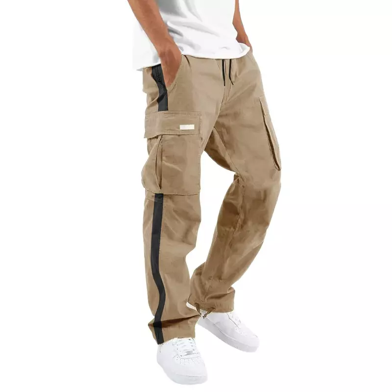 남성용 사계절 조깅 바지, 청소년 줄무늬 패치워크 카고 바지, 단색 멀티 포켓 하의, 레저 운동복