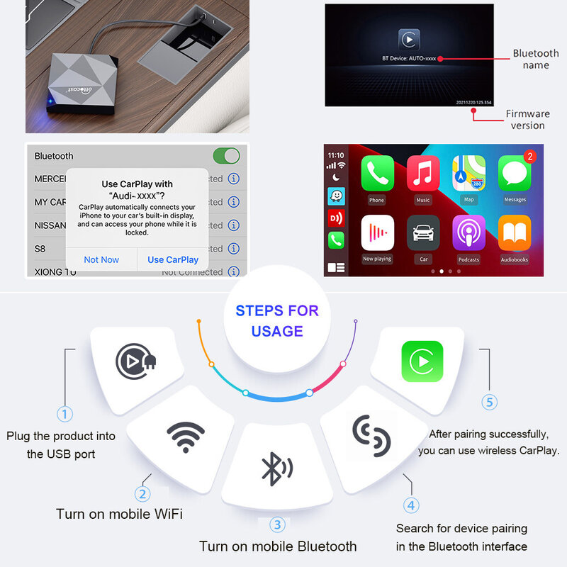 Ottocast U2-Air Wireless CarPlay Dongle for Original Multimedia Player Come with Apple Wired Carplay Faster Lightweight Loading