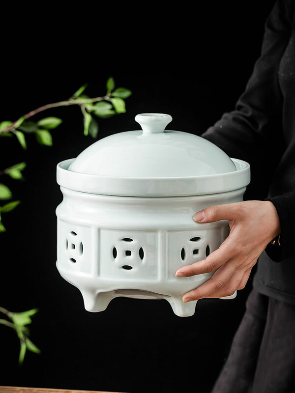 Hotel restaurant ceramic open candle heating holding furnace seafood antique auspicious feature fusion plate