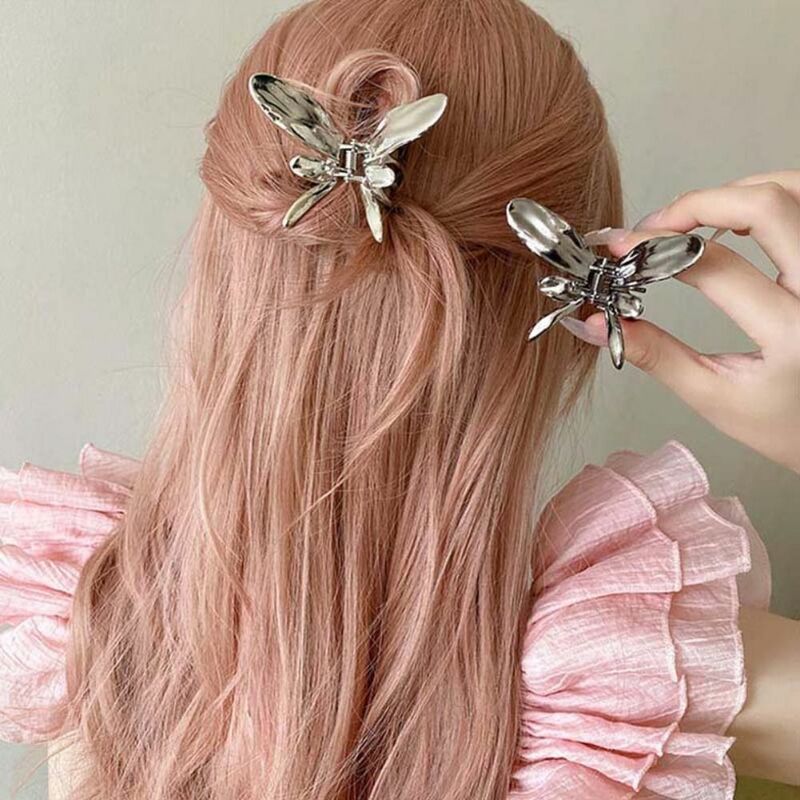 Diadema geométrica de mariposa para el cabello, accesorios para el cabello, tocado, pinzas de tiburón mariposa, horquilla plateada, pinzas para el cabello de mariposa