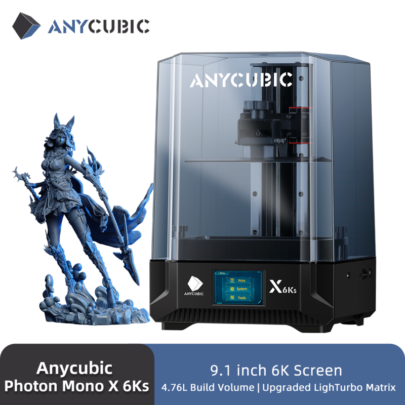 ANYCUBIC Photon Mono X 6Ks LCD 3D Printer 9.1 ''6K Layar Besar 3D Printing 4.76L Membangun Volume UV Resin SLA 3D Printer