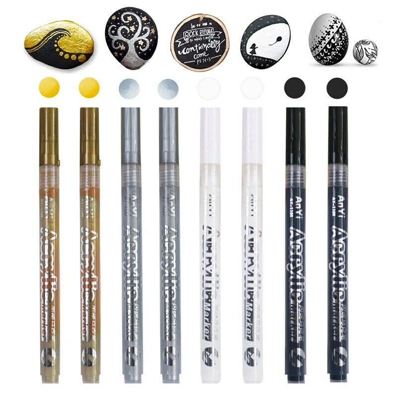 3Pcs/set White Acrylic Paint Pen for Rock Painting, Stone, Ceramic, Glass, Wood, Tire, Fabric Metal, Canvas Extra-fine Tip Black