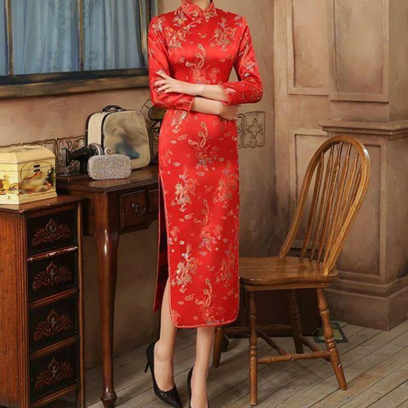 Женское платье-Ципао, элегантное платье в китайском стиле, женское платье-Ципао для свадебных вечеринок, классическое вечернее платье с высоким разрезом