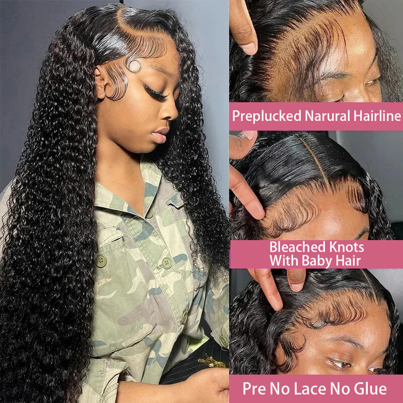 Curly Wave Lace Blends Into Skin Human Hair Wig Preplucked Natural Hairline Glueless Wig For Women 13x4 Pre Cut Lace No Glue