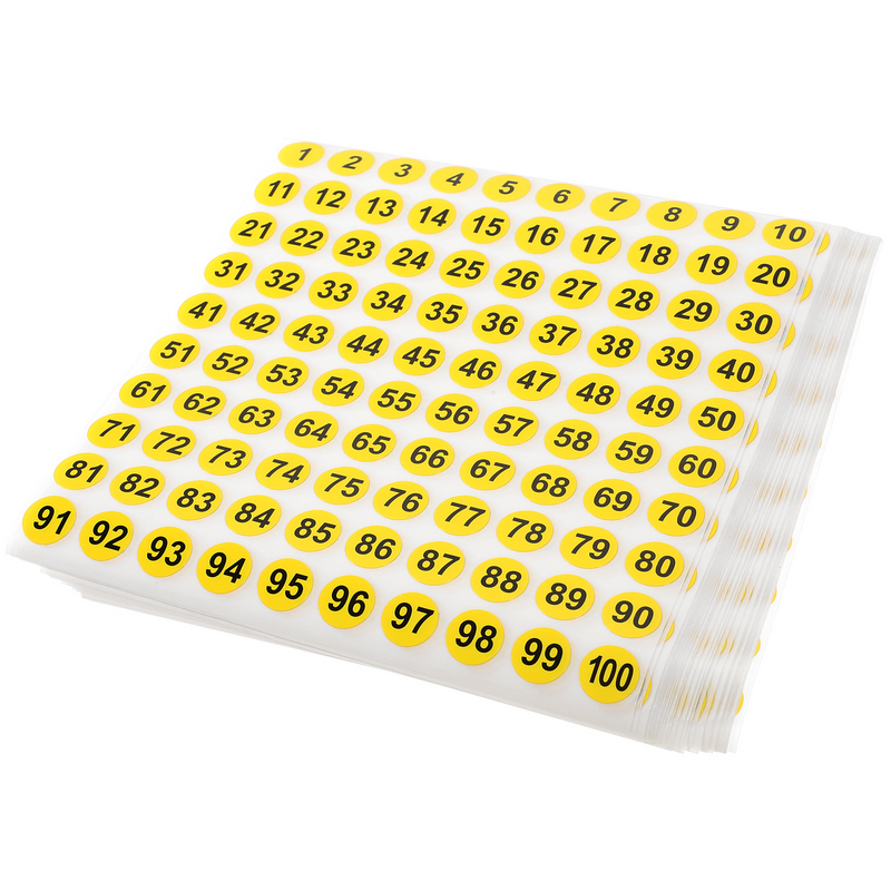 Multi-função Round Digital Stickers, Etiquetas de números, 100 folhas
