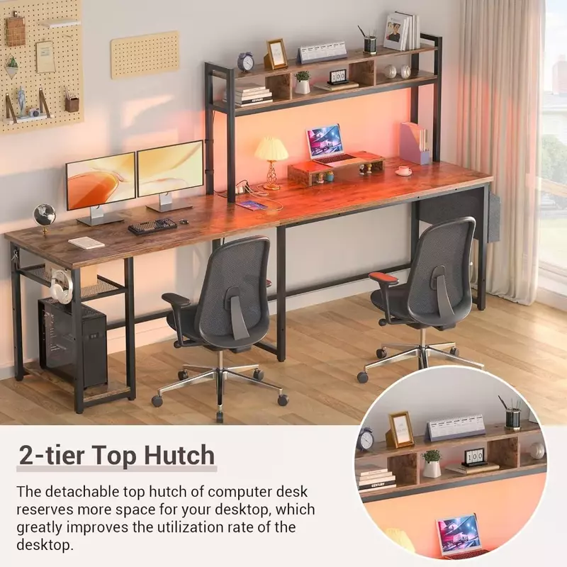 L Shaped Desk with Power Outlet&LED Strip,Reversible L-Shaped Corner Computer Desks Gaming Desk with Storage Shelf&Monitor Stand