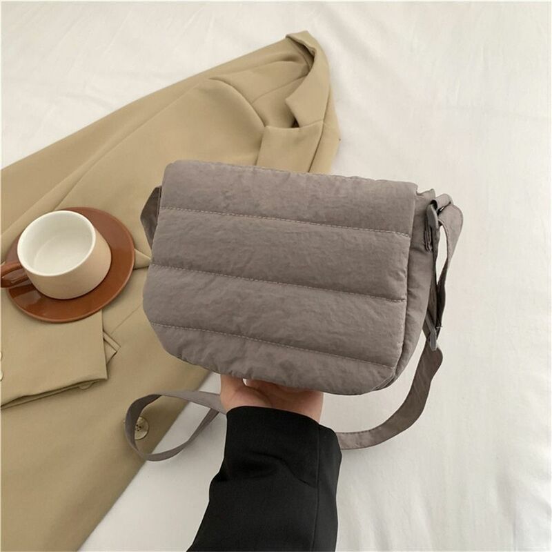 Bolso de hombro acolchado de algodón para mujer y niña, bolsa de mano ligera de gran capacidad, Color sólido