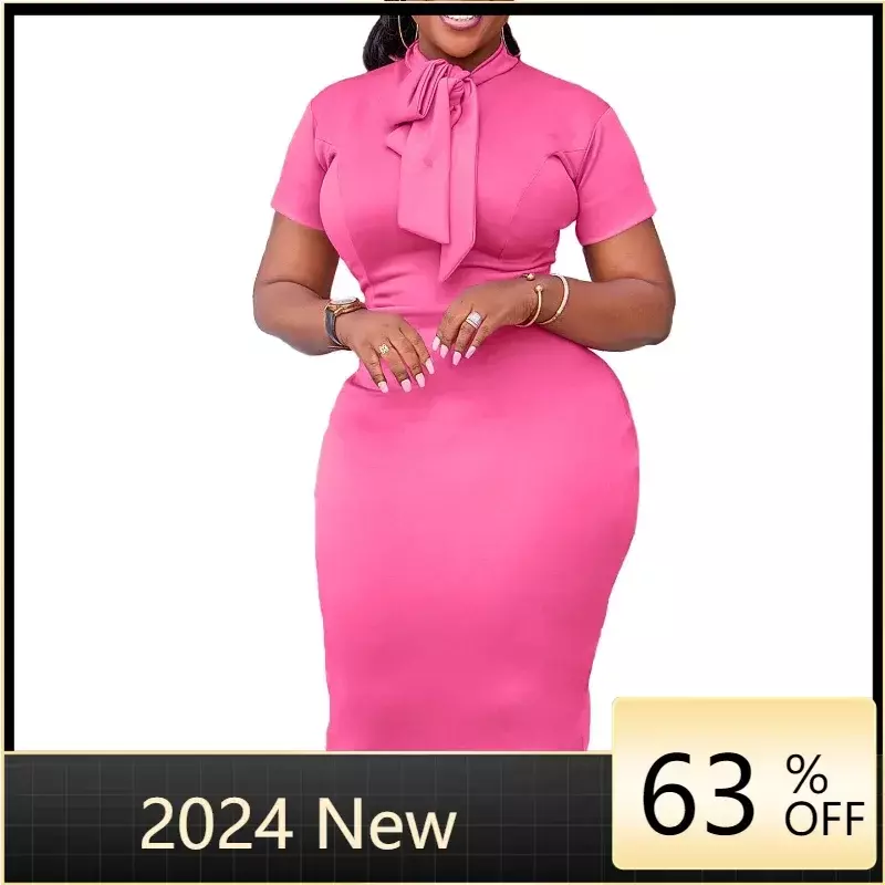 Elegante vestido de escritório para senhoras, ponto de negócios estampado, cintura alta, manga curta, moda bezerro médio, pano de trabalho, OL, 2022