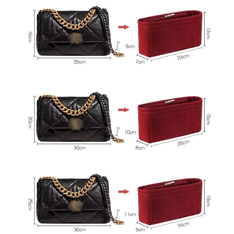 สำหรับ Chanel19 Flap กระเป๋าถือ Felt ผ้าใส่กระเป๋า Organizer แต่งหน้ากระเป๋าถือ Organizer Travel ภายในกระเป๋ากระเป๋าเครื่องสำอาง