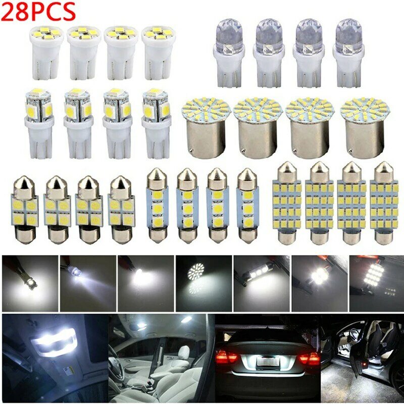 28Pcs T10 W5W Auto Car Interior LED Light Dome targa lampada mista interni Dome Light Trunk Lamp Set di lampadine di parcheggio