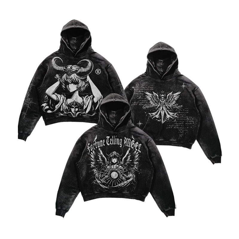 Gothic Hoodie Men Women Harajuku Vintage Angel Graphic Print Streetwear New Y2K Hip Hop Pattern Sweatshirt Casual Goth Clothing