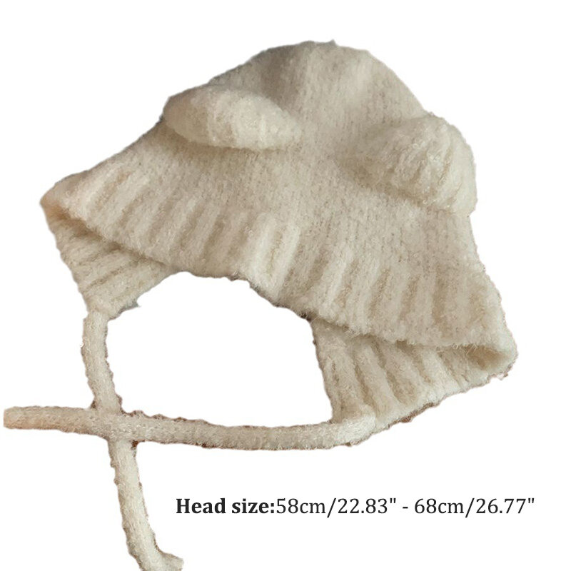 Cute Bear Ear Wool Hat Winter Beanies Warm Lace-up Ear Protection Knitted Bomber Cap Bonnets Knitting Korea Women Warm