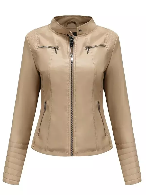 여성용 인조 가죽 재킷, 긴 소매 플러스 사이즈 패션, 단색 지퍼 바이커 코트, 여성 캐주얼 아웃웨어, 3XL, 가을, 겨울