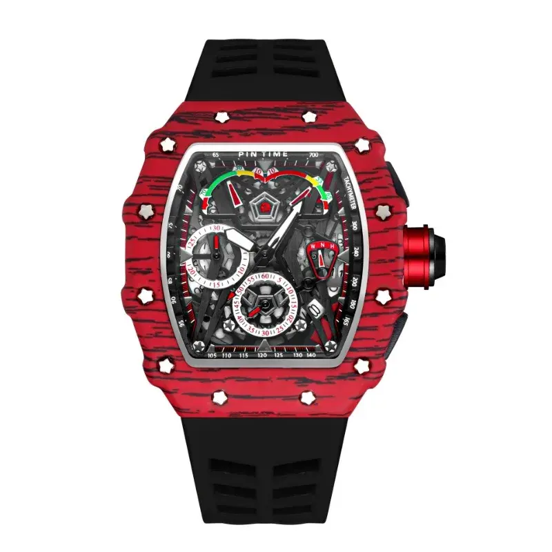2024 nowa promocja wyprzedaży męski zegarek sportowy z funkcją chronografu stoper Pasek czerwoną gumą Auto Date męskie luksusowy zegarek na rękę