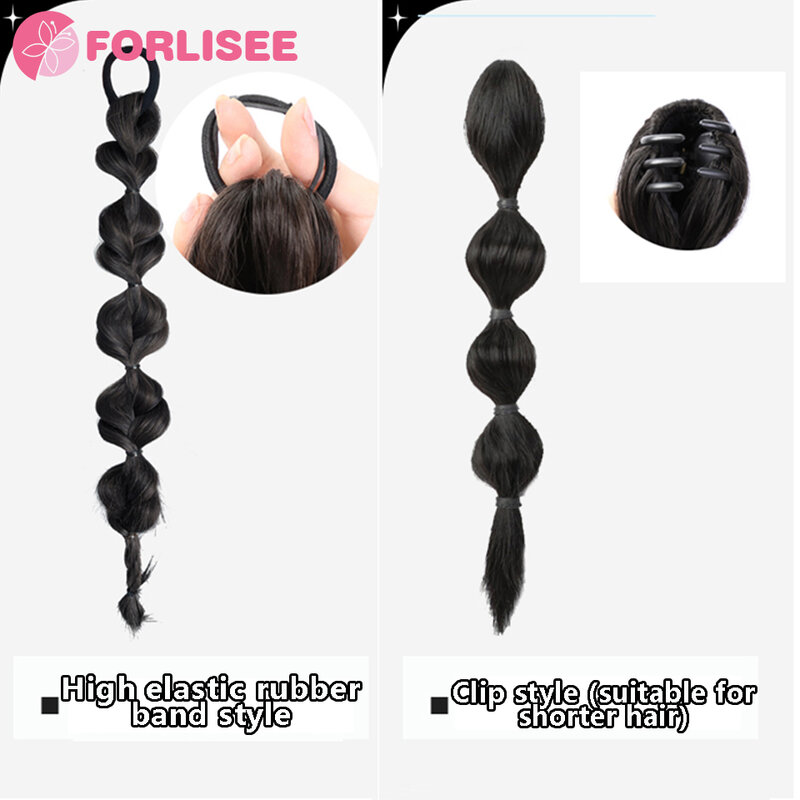FORLISEE  Synthetic Claw Clip Lantern Bubble Ponytail Short Natural High Ponytail Twist Braid Ponytail Hair Extensions