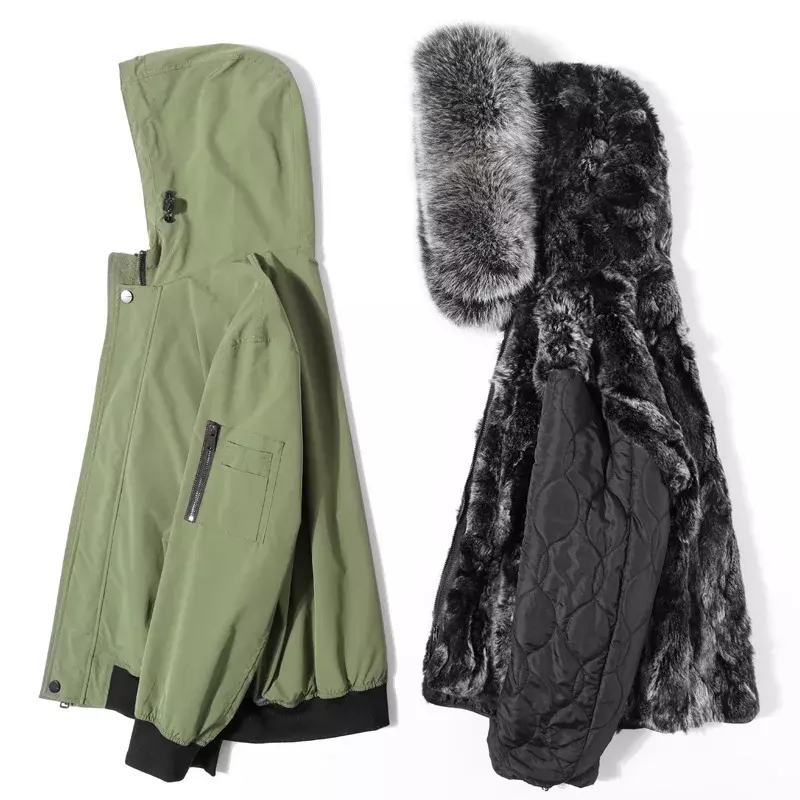 AYUNSUE Winter Men's Fur Coat Mens Parkas Fox Fur Collar Rex Rabbit Liner Detachable Coat Warm Male Real Fur Jacket Chaquetas Lq
