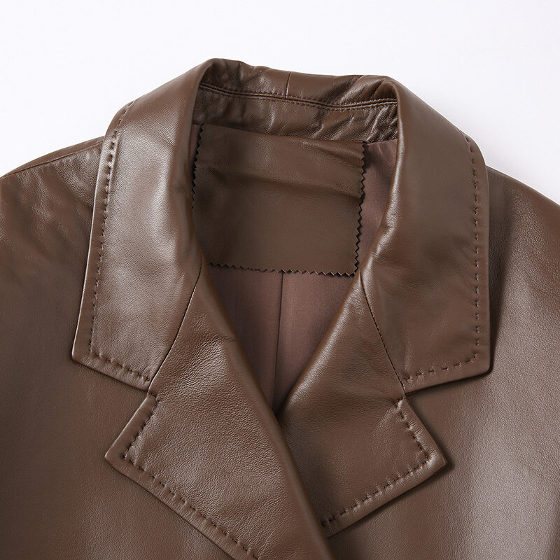 Damskie płaszcze z prawdziwego skóra owcza dwurzędowe kurtki z prostymi długi płaszcz jednolite, luźne Streetwear 2022 zimowe FG5067