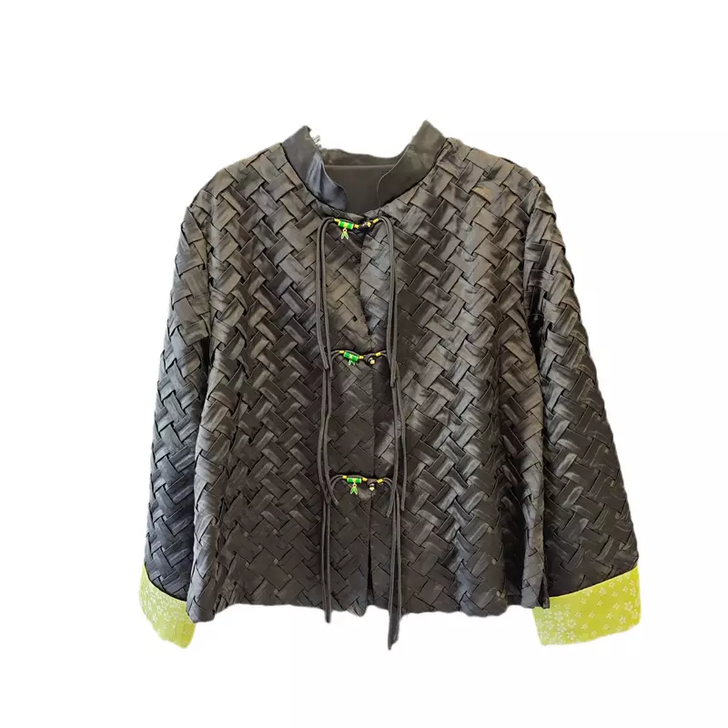 Оригинальная короткая плиссированная куртка миаке с отложным воротником, однобортная Женская плиссированная куртка, модные однотонные топы, весна-осень 2024