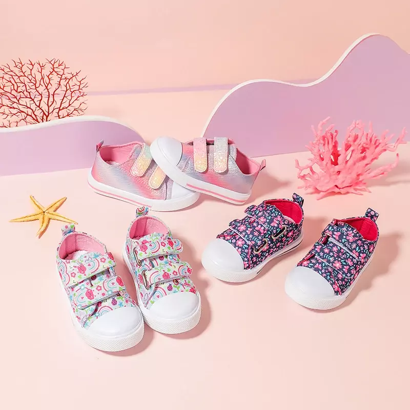 Cute Printed Canvas Sneakers para crianças, Sapatos de salto plano confortáveis, Sapatos Esportivos Casuais para Bebês Meninos e Meninas