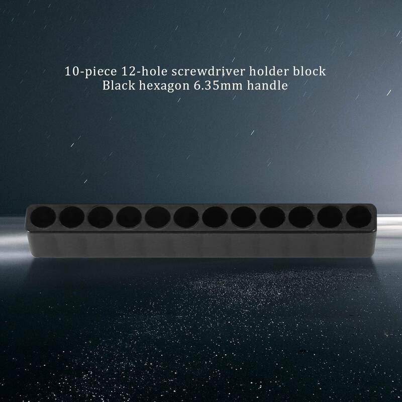 Chave de fenda Bit Holder Box Block, Preto, 6 Ângulo, 6.35mm Handle, 12-Hole, 10Pcs