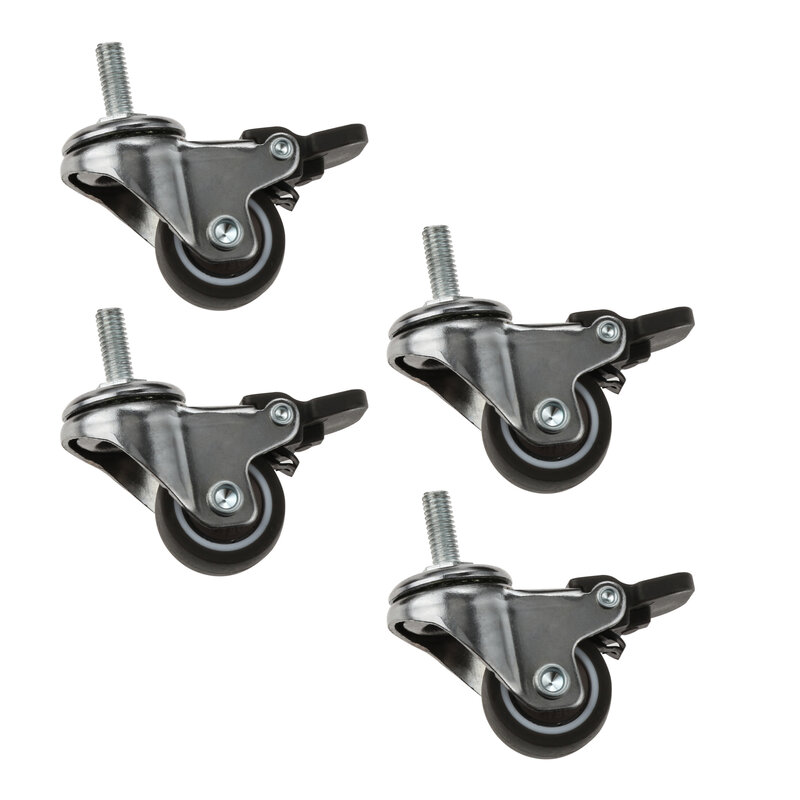 4pcs/set 1Inch M6*15 Threaded Stem Casters with Brake Soft Rubber TPE Swivel Wheels 44kg Loading Capacity for Small Furniture