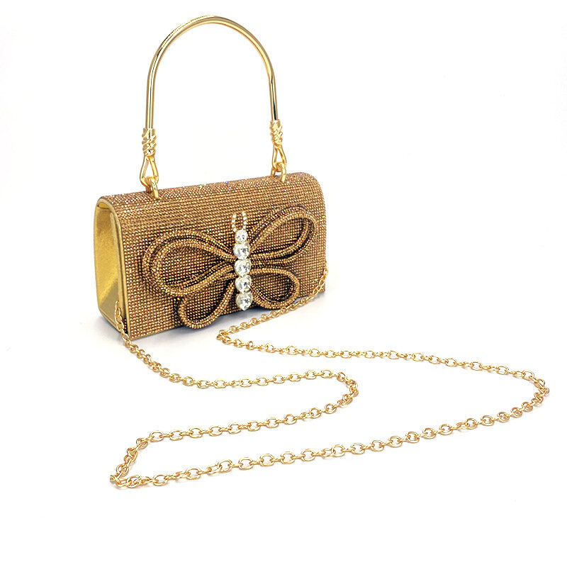 Funkelnde quadratische Kleider tasche elegante Abend handtasche glänzende Diamant Clutch Tasche Kleider tasche für Party Schmetterling Ketten tasche