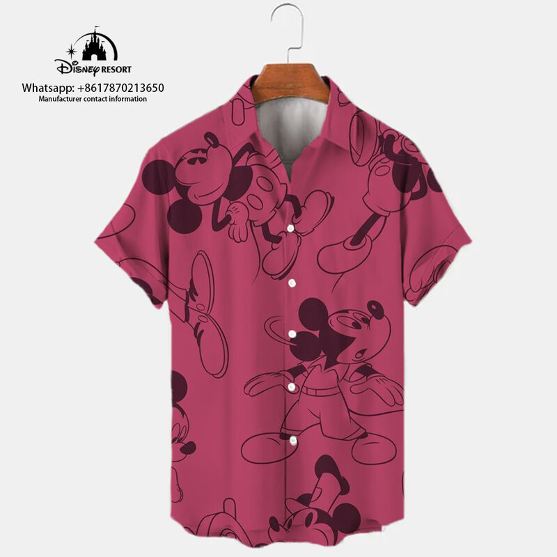 New Mickey Minnie Cartoon 2024 Fashion Harajuku Street Style Single Breasted 3D Printed Casual Beach Lapel Short Sleeve Shirt 2K