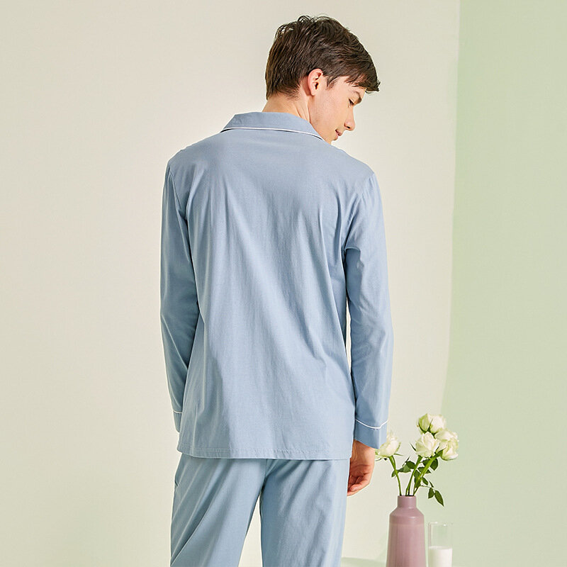 Pijama de algodão casual solto masculino, conjunto de pijamas de manga comprida, lingerie íntima, roupa para casa, novo primavera