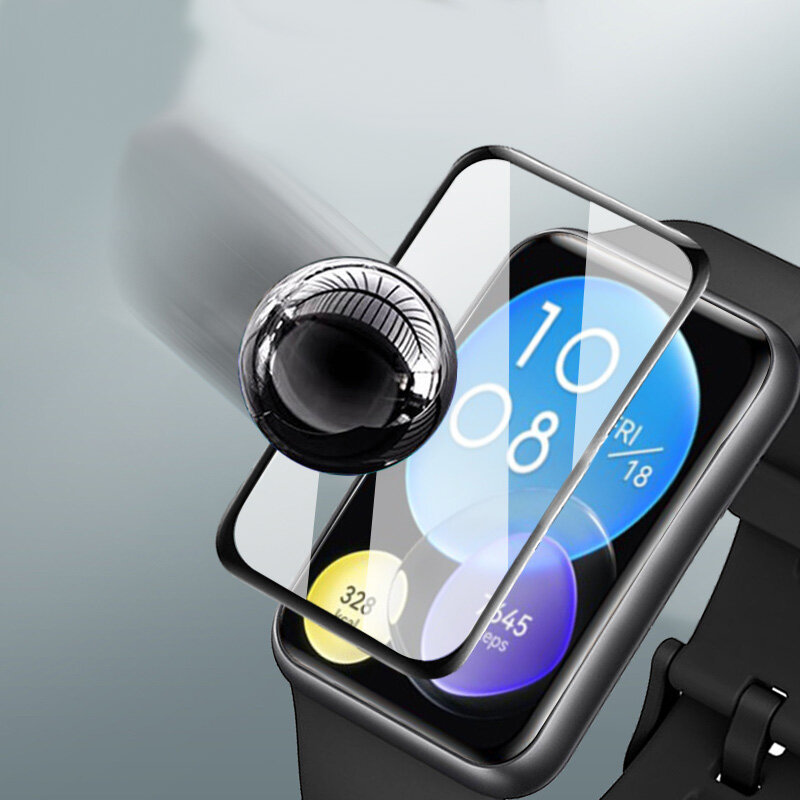 Vidro macio para huawei relógio ajuste 2 smartwatch 9d hd tela de filme completo temperado protetor capa fit2 acessórios