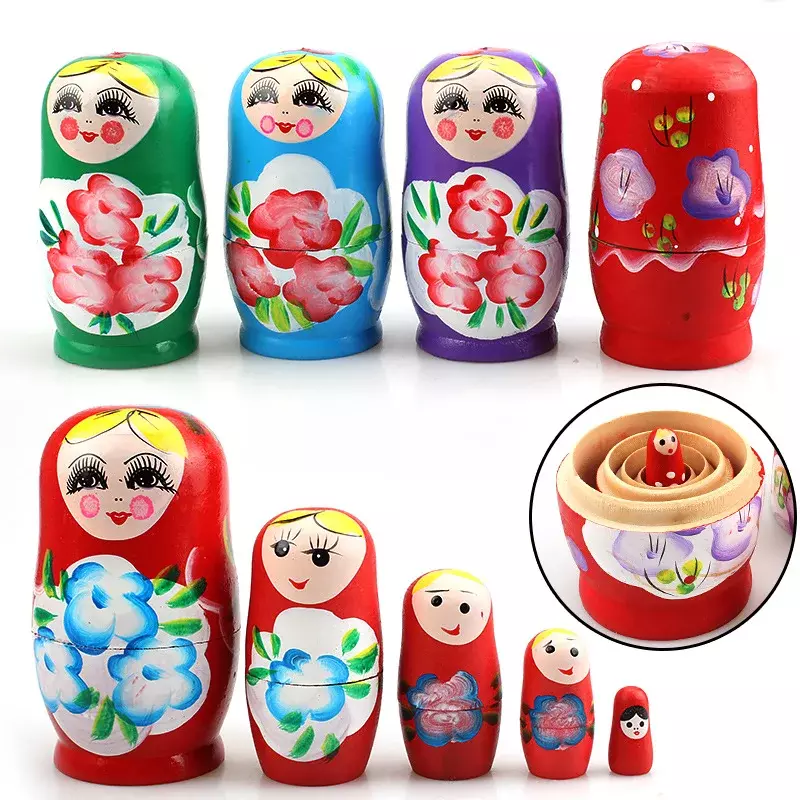 Boneca russa de madeira para crianças, brinquedos artesanais de artes coloridas, feitos à mão pintados, decoração, 5 camadas