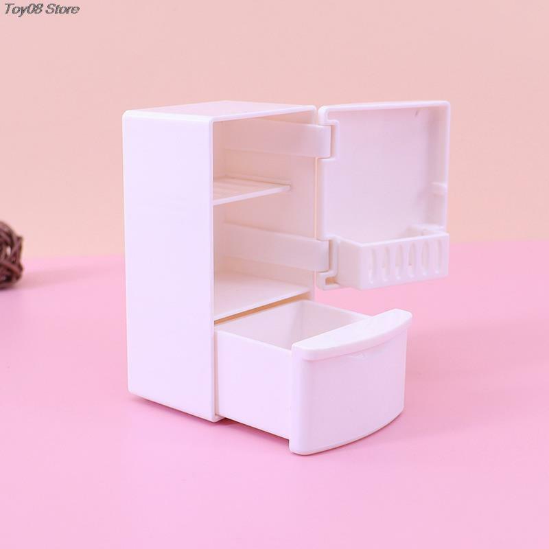 1 Set 1/12 Mini Dollhouse White Refrigerator With Food Set Kitchen Toys Miniature Furniture Fridge Decorations For Kids Gift