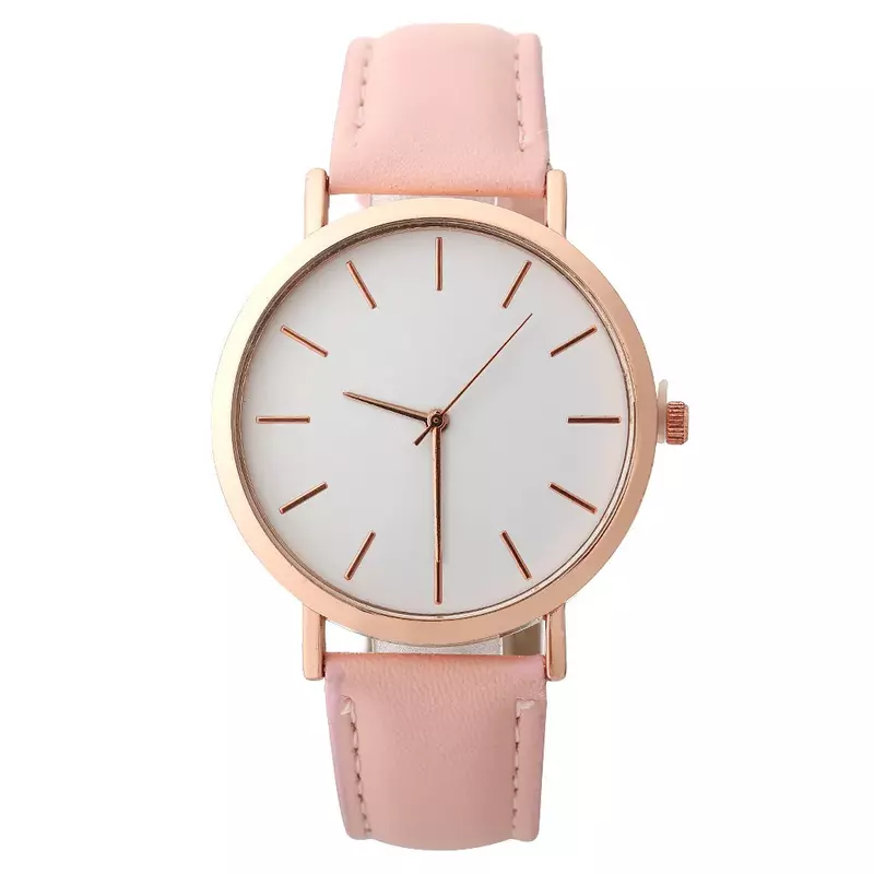 Relojes minimalistas de oro rosa para mujer, reloj de pulsera analógico de cuarzo, banda de cuero Simple, informal, de lujo, Masculino