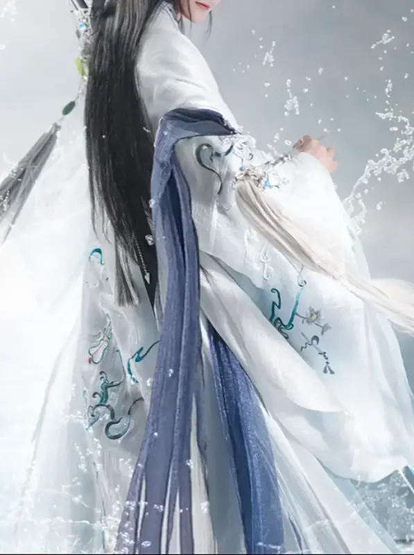 Hanfu kostum Cosplay pria, ukuran besar 3XL bordir tradisional Cina, setelan Hanfu biru & putih untuk pria 3XL