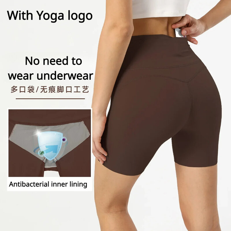 Pantalones cortos ajustados para mujer, ropa deportiva antibacteriana para correr AL aire libre, con bolsillos, sin costuras, de secado rápido