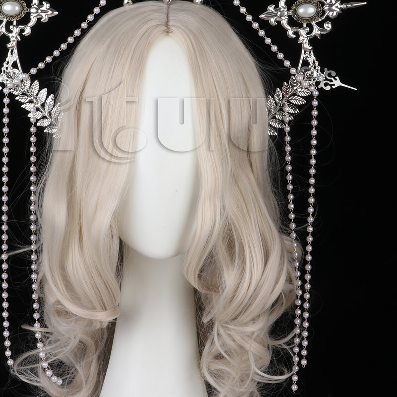 Tocado de corona de Halo KC gótico plateado, Lolita, diosa del sol, Reina, Tiara barroca, diadema de Halloween, accesorios para el cabello