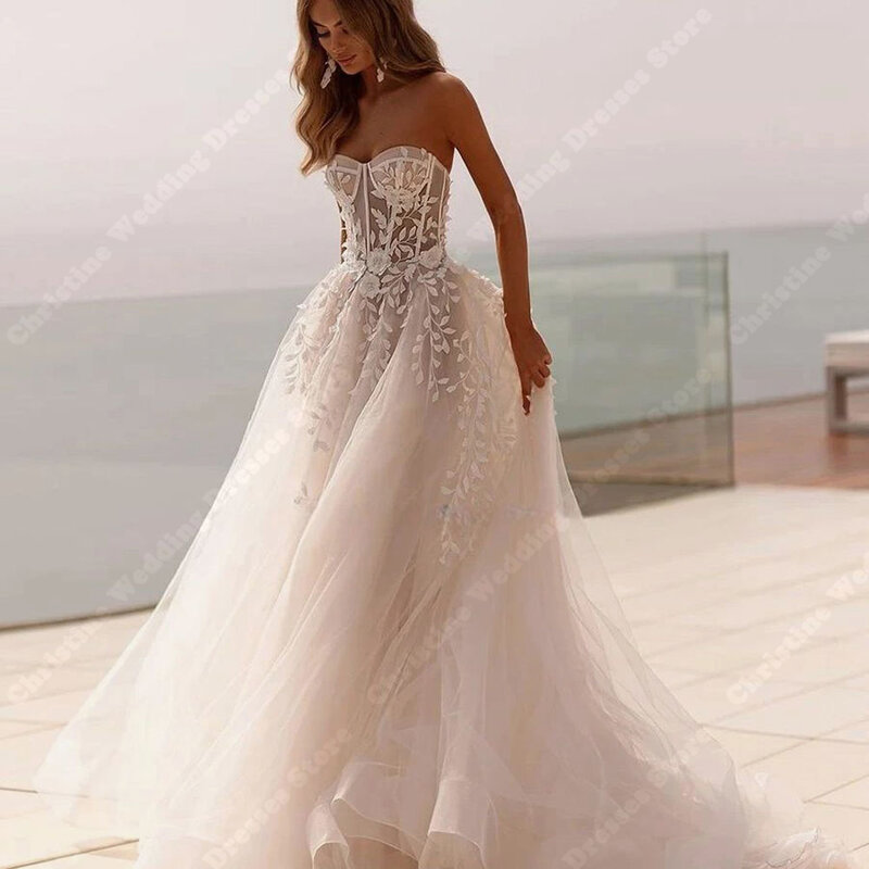 Sexy Sweetheart Collar Women Wedding Dresses Celebrity Wedding Custom Made A-Line Bridal Gowns Mopping Length Vestidos De Novias