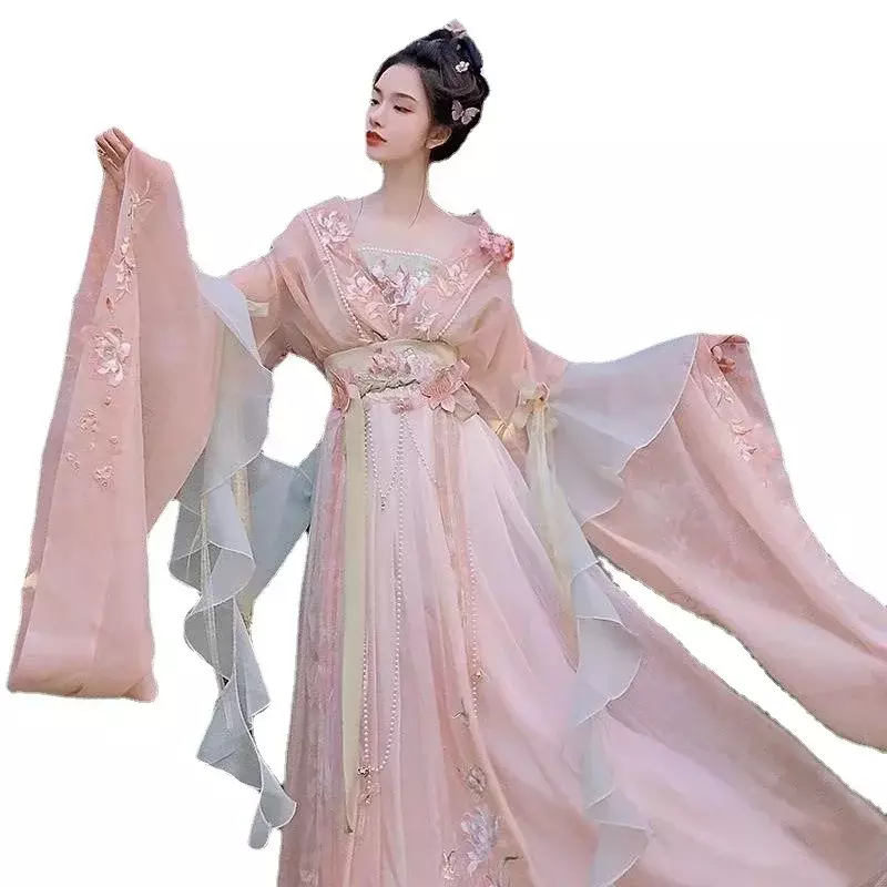 Hanfu-vestido de baile de escenario tradicional chino para mujer, disfraz de hada Hanfu azul y rosa, trajes de princesa elegantes, 2023