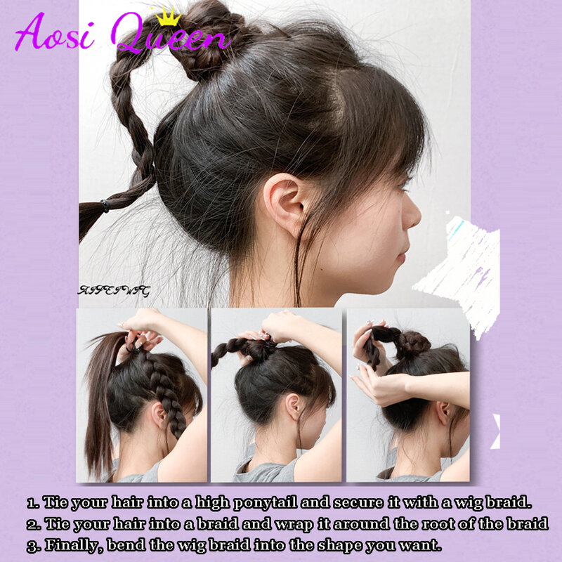AOSI Wig Ponytail Women's Raised Tail Twist Braid Sweet Cool Style Natural Short High Ponytail Hair Circle Style Braid