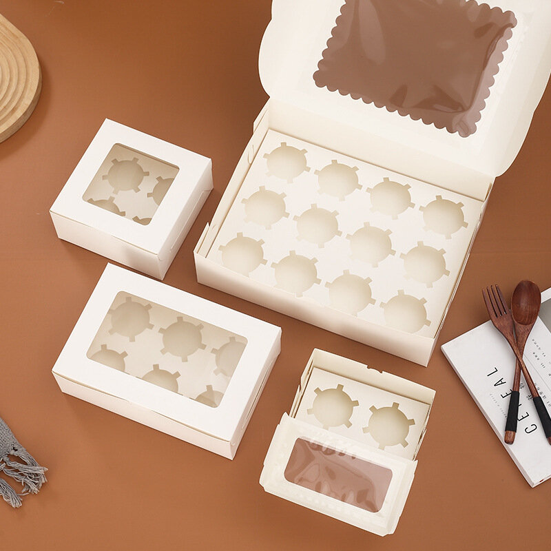 Caja de papel para cupcakes de 4/6/12 agujeros, caja de papel para llevar pasteles del desierto, venta personalizada, entrega rápida