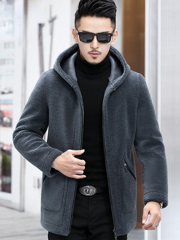 Chaqueta cálida con capucha para hombre, abrigo informal de manga larga para exteriores, Cuello de piel grueso, ropa de calle masculina, invierno, G424
