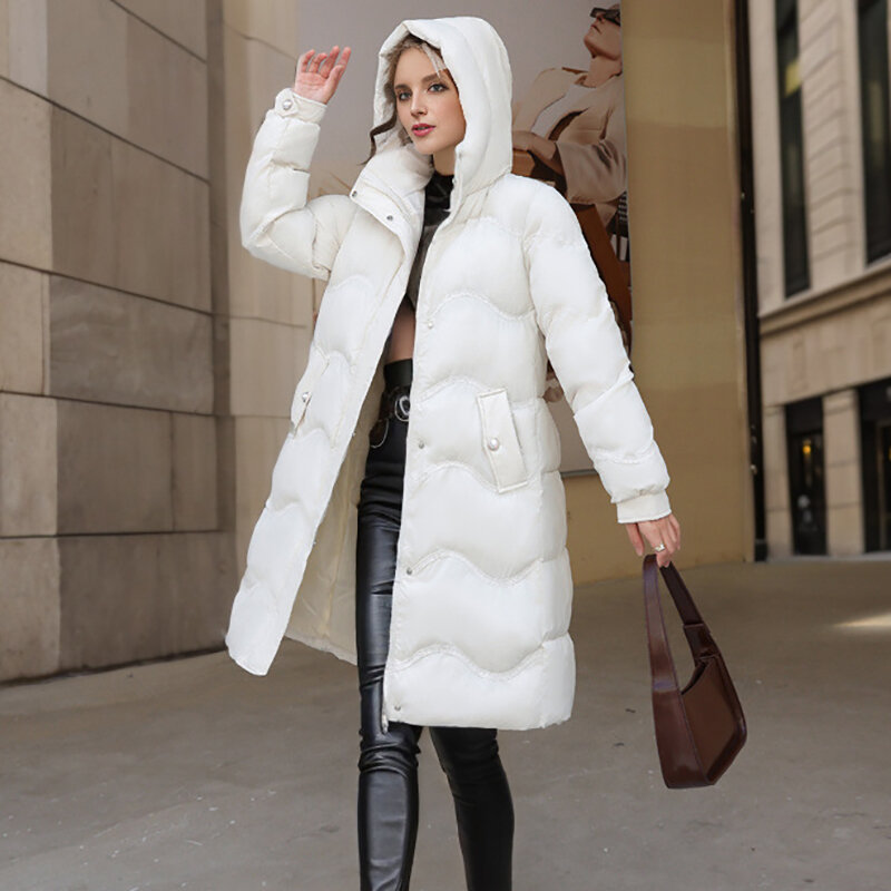 단색 여성 파카 캐주얼 심플 지퍼 장식 포켓, 긴팔 레이스업 스트레이트 슬림 여성 두꺼운 코트, 겨울 신상 패션